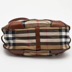 Pre Owned Burberry Brown House Check Canvas and Leather Dutton Hobo