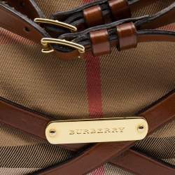 Pre Owned Burberry Brown House Check Canvas and Leather Dutton Hobo