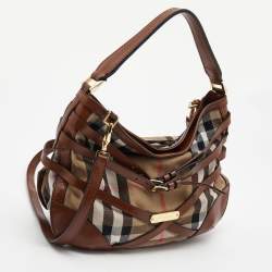Pre Owned Burberry Brown House Check Canvas and Leather Dutton Hobo