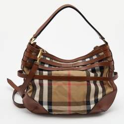 Pre Owned Burberry Brown House Check Canvas and Leather Dutton Hobo