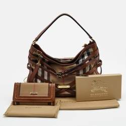 Pre Owned Burberry Brown House Check Canvas and Leather Dutton Hobo