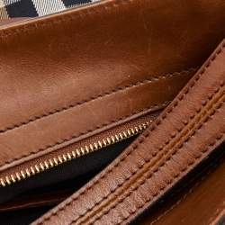 Pre Owned Burberry Brown House Check Canvas and Leather Dutton Hobo