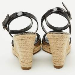 Burberry Beige/Black Nova Check PVC and Patent Leather Espadrille Wedge Sandals Size 38