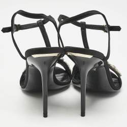 Pre Owned Burberry London Black Satin Pertfield Ankle Strap Sandals Size 38.5