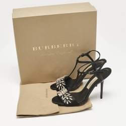 Pre Owned Burberry London Black Satin Pertfield Ankle Strap Sandals Size 38.5