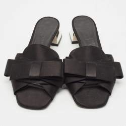 Pre Owned Burberry London Black Satin Bow Slide Sandals Size 41