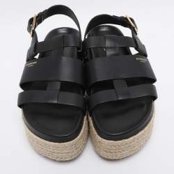 Pre Owned Burberry Black Leather Claredale Platform Sandals Size 38.5