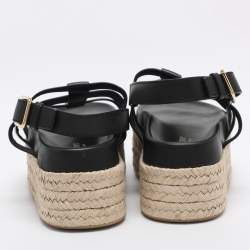 Pre Owned Burberry Black Leather Claredale Platform Sandals Size 38.5