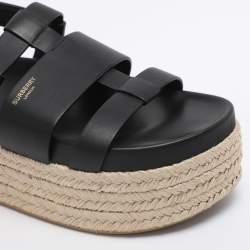 Pre Owned Burberry Black Leather Claredale Platform Sandals Size 38.5