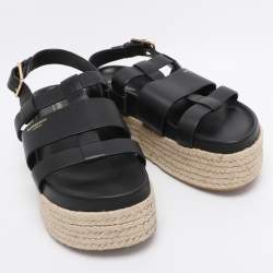 Pre Owned Burberry Black Leather Claredale Platform Sandals Size 38.5