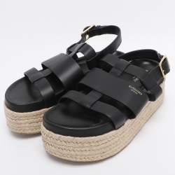 Pre Owned Burberry Black Leather Claredale Platform Sandals Size 38.5