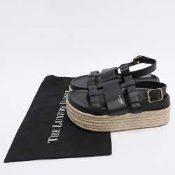 Pre Owned Burberry Black Leather Claredale Platform Sandals Size 38.5