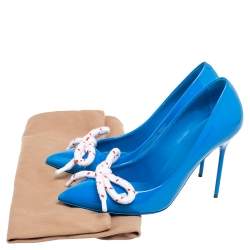 Pre Owned Burberry Azure Blue Patent Leather Finsbury Pumps Size 38