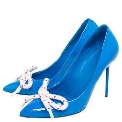 Pre Owned Burberry Azure Blue Patent Leather Finsbury Pumps Size 38