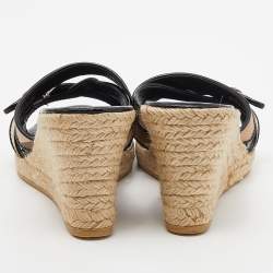Pre Owned Burberry Black Patent Leather and Nova Check Canvas Espadrille Wedge Sandals Size 40