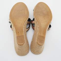 Pre Owned Burberry Black Patent Leather and Nova Check Canvas Espadrille Wedge Sandals Size 40