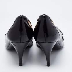 Pre Owned Burberry Black/Beige Check Canvas and Patent Buckle Detail Pumps Size 37