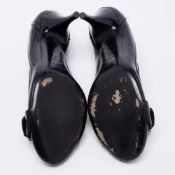 Pre Owned Burberry Black/Beige Check Canvas and Patent Buckle Detail Pumps Size 37