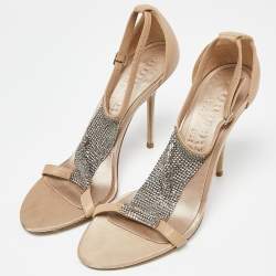Pre Owned Burberry Beige Leather Embellished Chain T-Bar Sandals Size 40