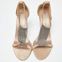 Pre Owned Burberry Beige Leather Embellished Chain T-Bar Sandals Size 40