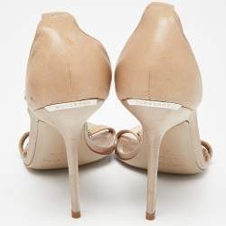 Pre Owned Burberry Beige Leather Embellished Chain T-Bar Sandals Size 40