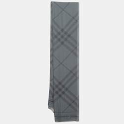 Pre Owned Burberry Grey Giant Check Jacquard Chiffon Scarf 