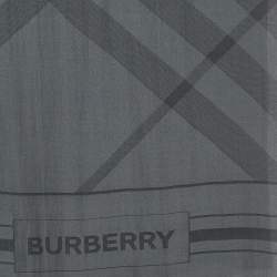 Pre Owned Burberry Grey Giant Check Jacquard Chiffon Scarf 