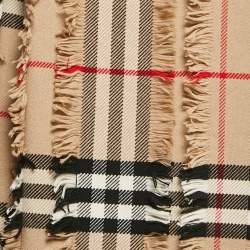 Pre Owned Burberry Beige Giant Check Cashmere Fil Coupe Scarf