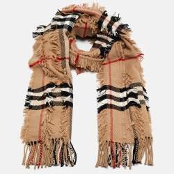 Pre Owned Burberry Beige Giant Check Cashmere Fil Coupe Scarf