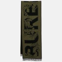 مملوكة مسبقًا Burberry Fern Green Logo Oak Leaf Wool Football Scarf
