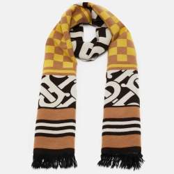 Burberry Yellow Text Checkboard Cashmere Blend Football Scarf