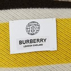 Burberry Yellow Text Checkboard Cashmere Blend Football Scarf