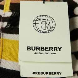 Burberry Yellow Text Checkboard Cashmere Blend Football Scarf