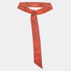 Burberry Red D-Ring Detail Chain Silk Jacquard Ribbon Scarf