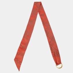 Burberry Red D-Ring Detail Chain Silk Jacquard Ribbon Scarf
