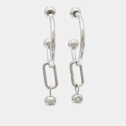 Pre Owned Burberry Crystals Silver Hoop Earrings