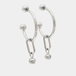 Pre Owned Burberry Crystals Silver Hoop Earrings