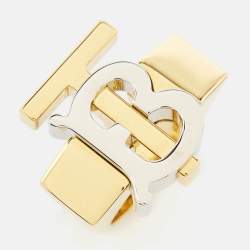 Pre Owned Burberry TB Logo Two Tone Ring Size 52