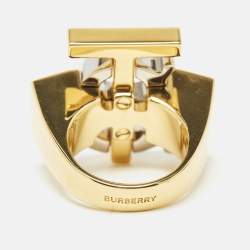 Pre Owned Burberry TB Logo Two Tone Ring Size 52