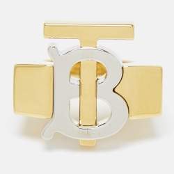 Pre Owned Burberry TB Logo Two Tone Ring Size 52