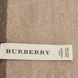 Pre Owned Burberry Smocked Brown Half Mega Check Cashmere Scarf