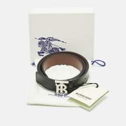 Pre Owned Burberry Black/Brown Leather TB Buckle Reversible Belt S