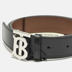 Pre Owned Burberry Black/Brown Leather TB Buckle Reversible Belt S