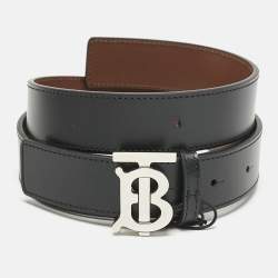 Pre Owned Burberry Black/Brown Leather TB Buckle Reversible Belt S