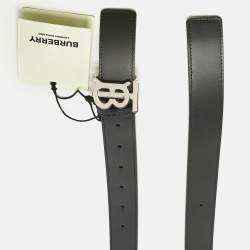 Pre Owned Burberry Black/Brown Leather TB Buckle Reversible Belt S
