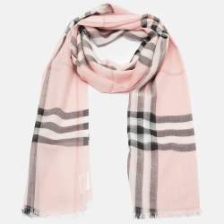 Burberry Pink  Wool & Silk Giant Check Gauze Scarf