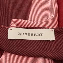 Pre Owned Burberry Red Checked Silk Scarf