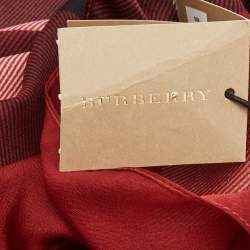 Pre Owned Burberry Red Checked Silk Scarf
