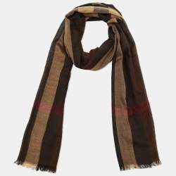 Pre Owned Burberry Brown Half Mega Check Wool & Silk Stole