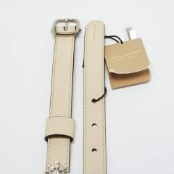 Pre Owned Burberry Ivory Leather Dover Crystals Slim Buckle Belt 85CM